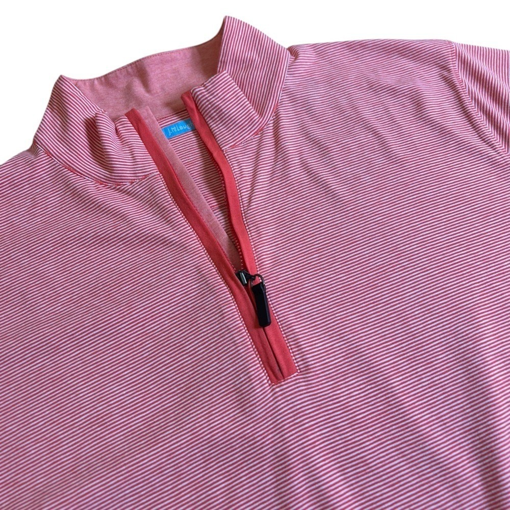 J.McLaughlin Men's Quarter Zip Pullover Coral‎ White Stripe Sz Large Pima Cotton